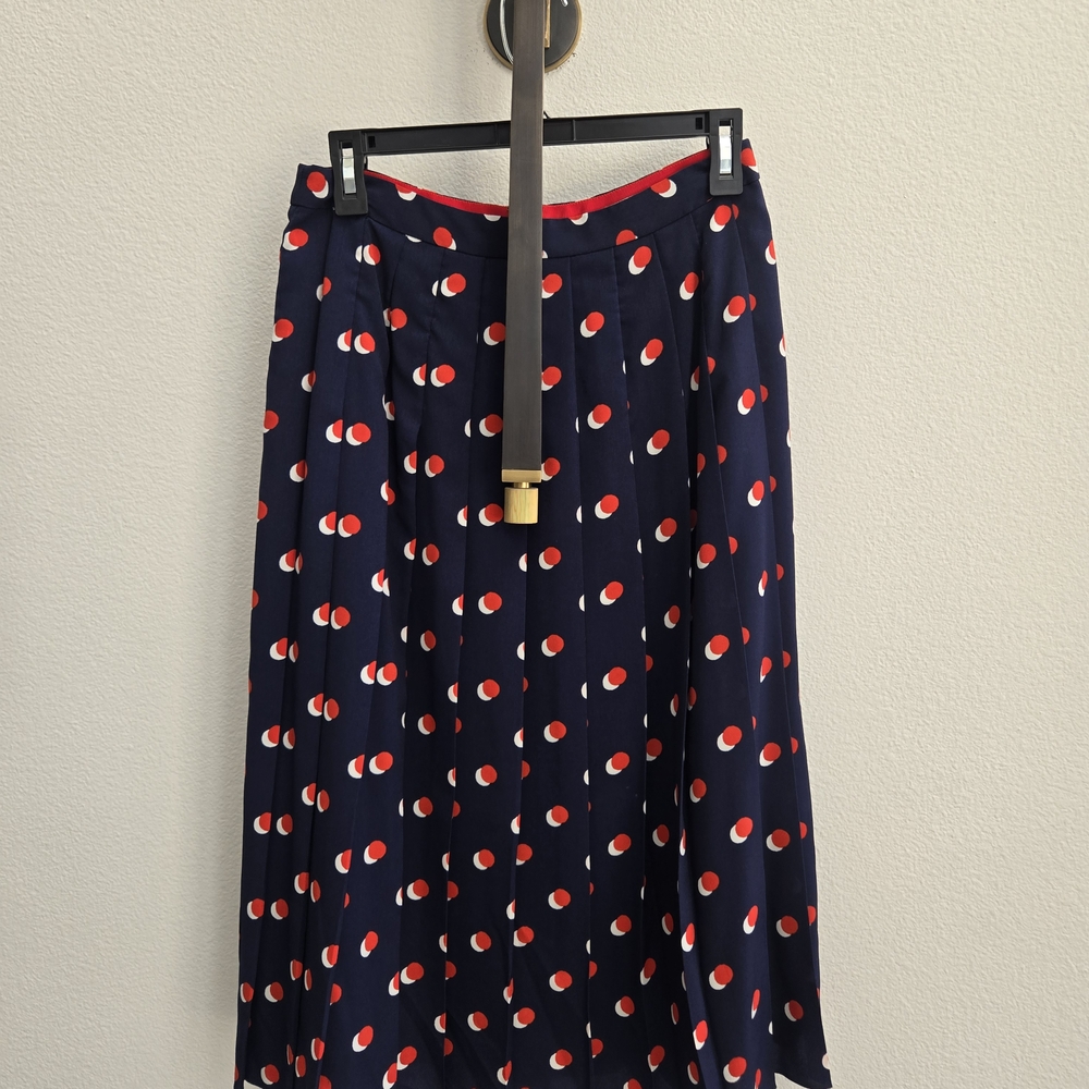 Boden Navy and Red Polka Dot Midi Skirt
